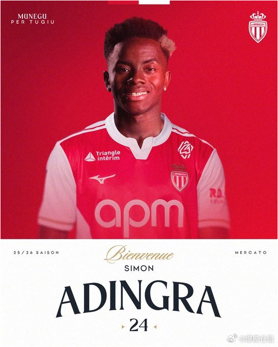 摩纳哥租借桑德兰边锋阿丁格拉，含1700万欧买断条款