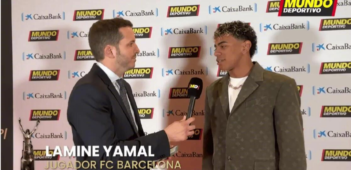 亚马尔获《世界体育报》奖项，称将全力助巴萨争冠