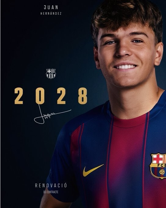 官方：巴萨和胡安-埃尔南德斯续约至2028年，附带延长1年选项